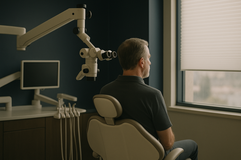 A dental treatment in a modern clinic highlighting veneers cost Turkey with dental professionals and equipment.
