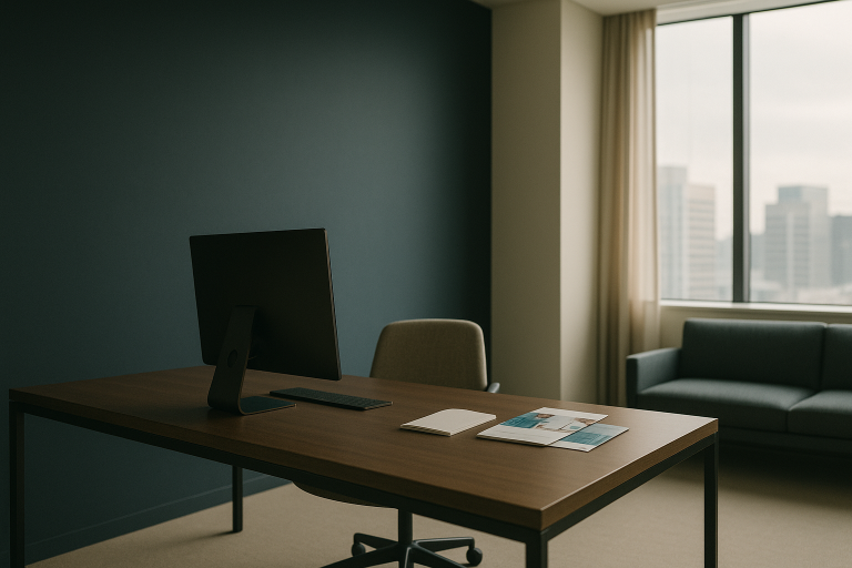 Modern executive workspace for medical tourism marketing discussions.