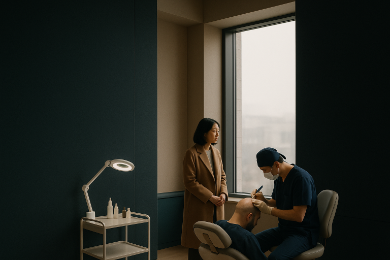 Surgeon performing a DHI hair transplant using a Choi Implanter Pen.