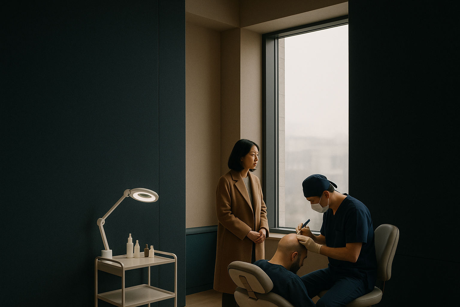 Surgeon performing a DHI hair transplant using a Choi Implanter Pen.