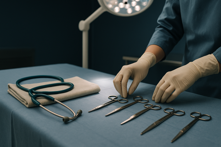 Operating theatre setup for arm lift surgery.