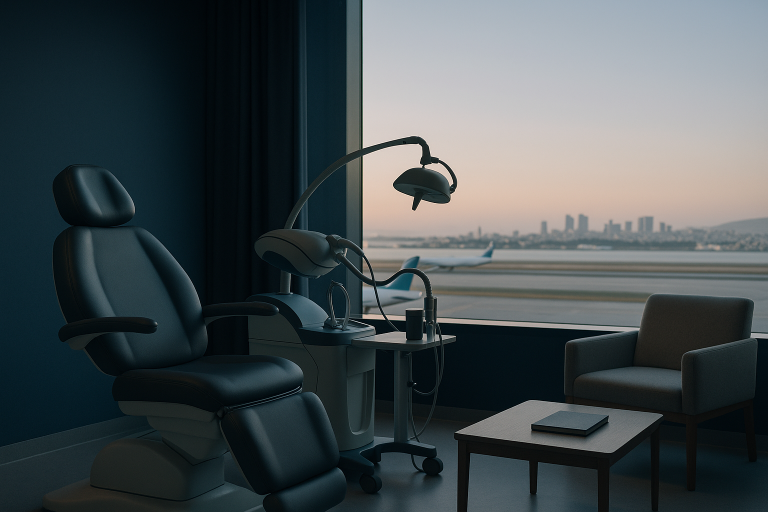A surgeon consulting a patient about beard implantation in a modern clinic.