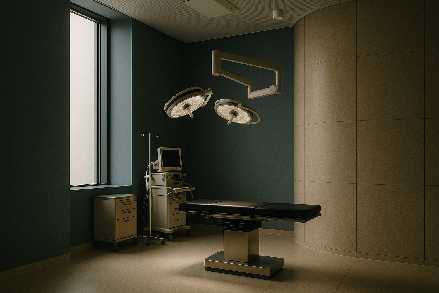 Operating theatre setup for canthopexy vs canthoplasty surgery with surgical instruments and equipment.