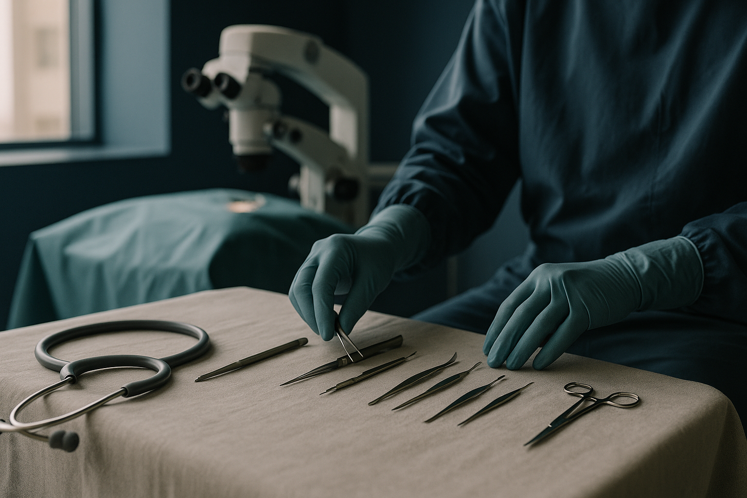 A surgeon performing canthoplasty for negative canthal tilt in a modern operating theatre.