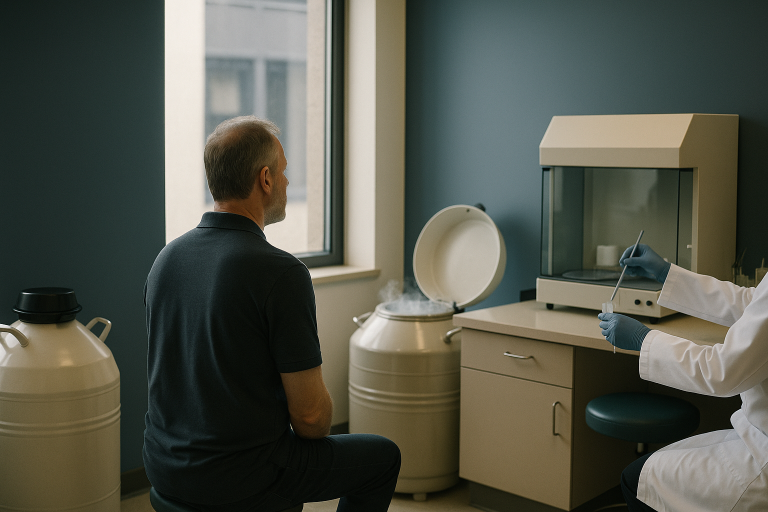 Cost of freezing eggs explained in a fertility clinic with vitrification equipment and technician.
