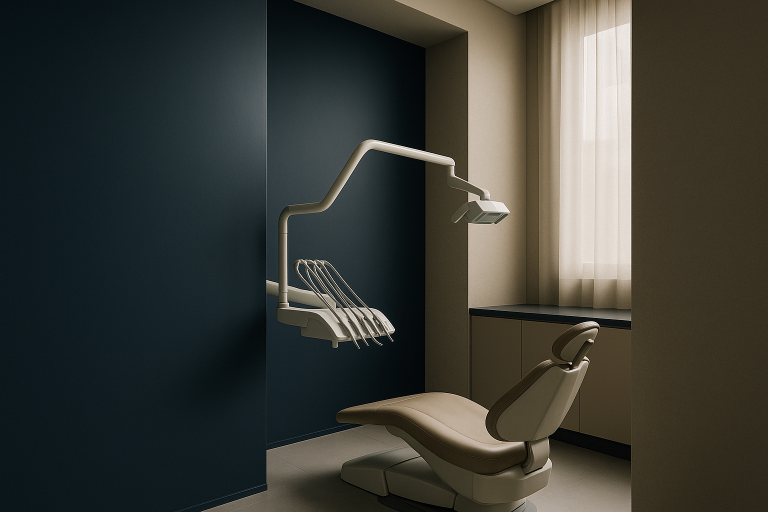 A dentist at a dental centre in Turkey provides a consultation to a patient in a modern dental clinic.