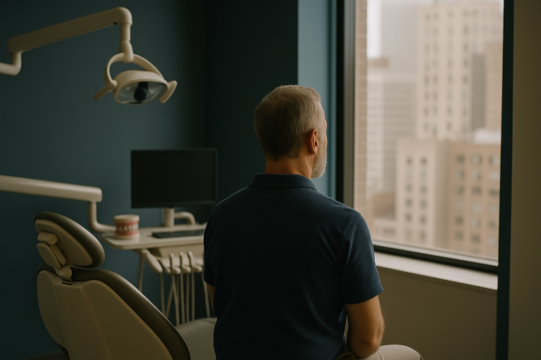 Dental implants Chicago consultation with a dentist in a modern clinic.