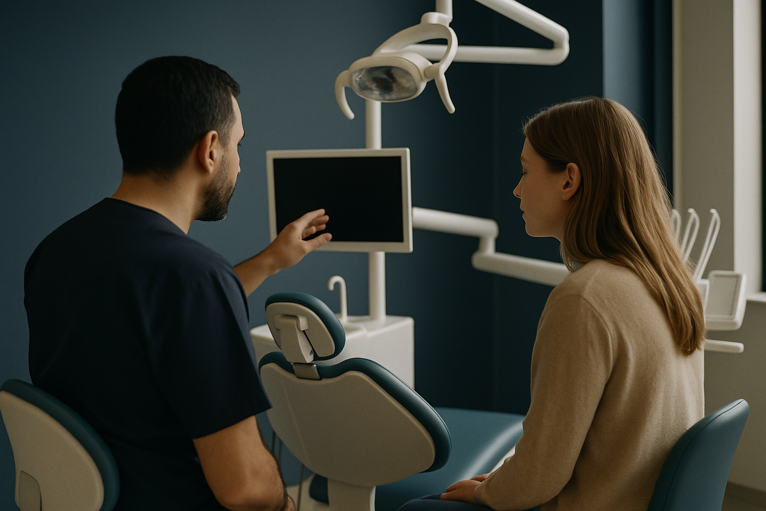 Dentist in Turkey prices consultation in a modern clinic.