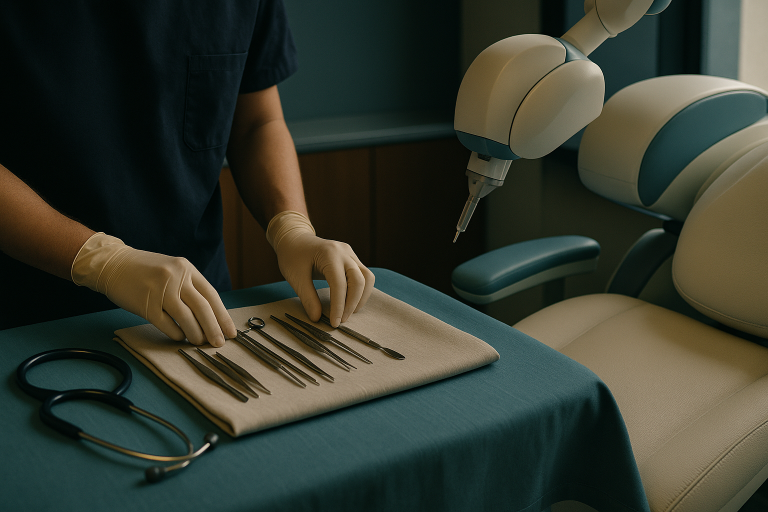 Modern hair transplant clinic showcasing DHI means with specialised equipment and tools.