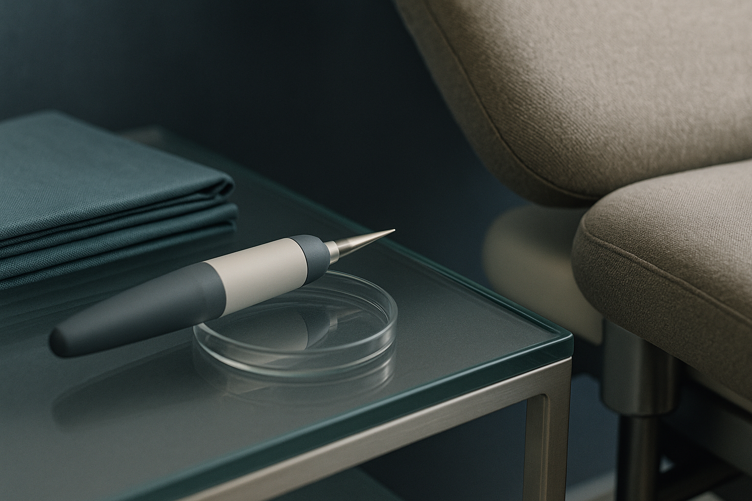 A hair transplant clinic showcasing direct hair implantation equipment and setup.