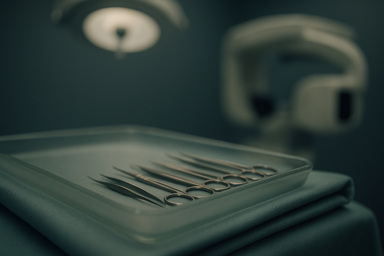 Eye canthus surgery preparation in a Turkish operating theatre.