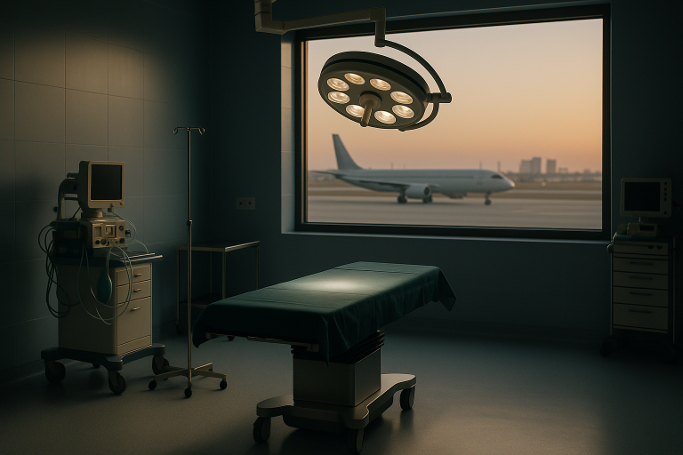 Operating theatre in Turkey prepared for facial surgery, featuring advanced medical equipment and skilled surgical team.