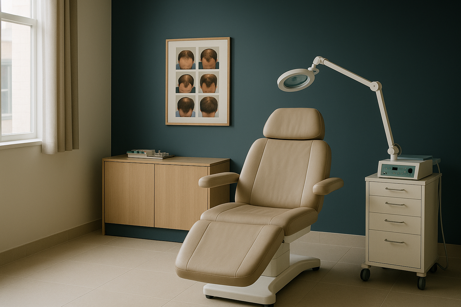 A female patient in a clinic discussing female hair implants with a specialist.