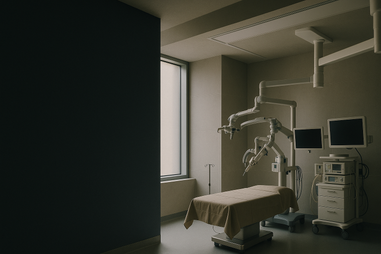 Operating theatre setup for gastric bypass surgery, showcasing surgical equipment and sterile environment.