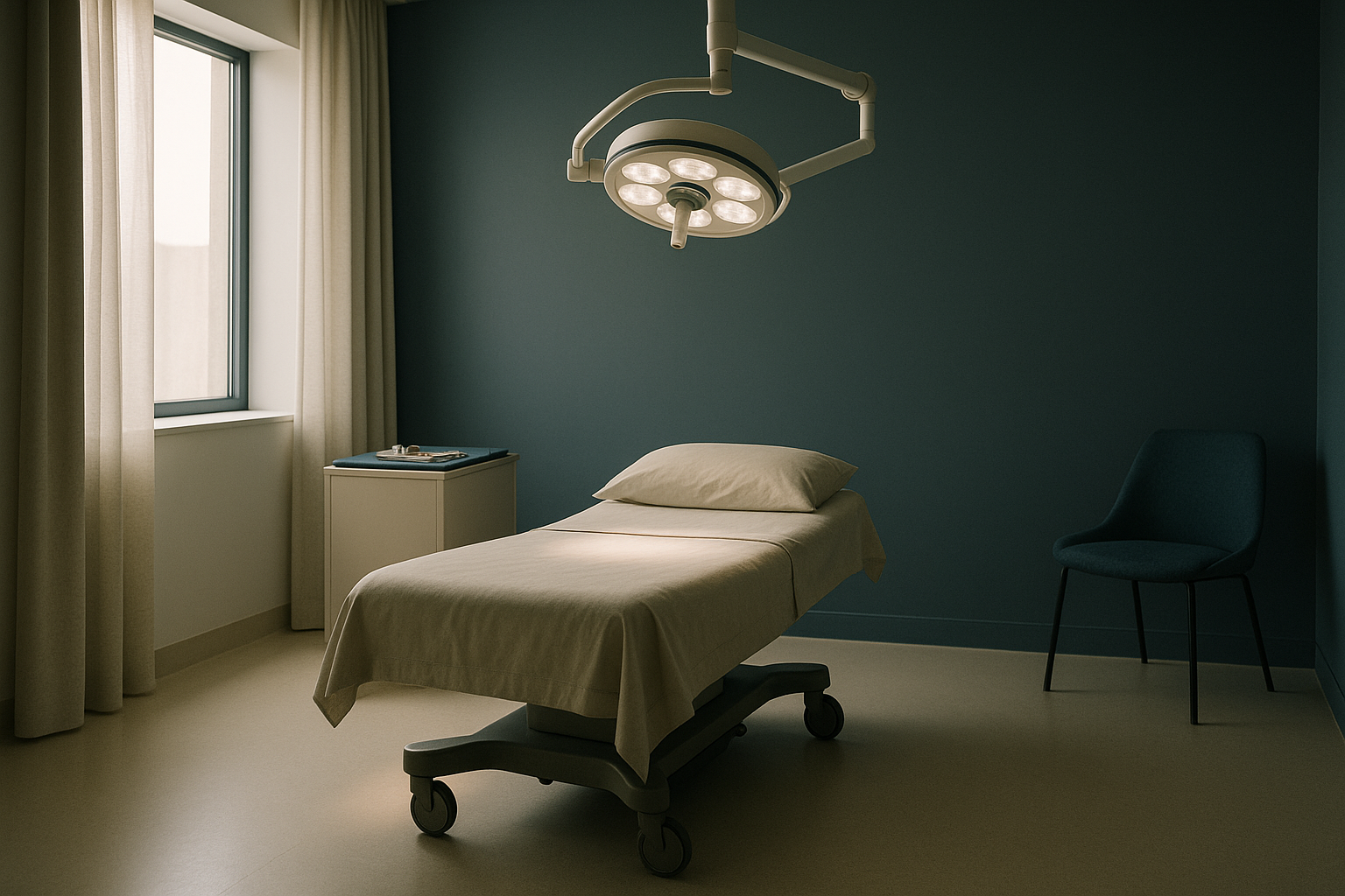 Hairline advancement procedure in a surgical theatre showing medical staff and equipment.