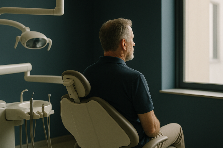 Dentist explaining how much are dental implants to an international patient in a dental clinic.