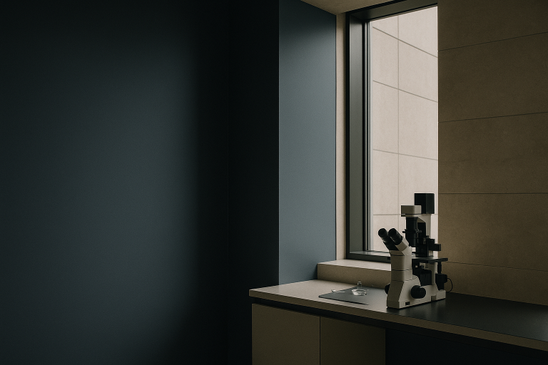 ICSI procedure in an embryology lab with advanced equipment and technician.