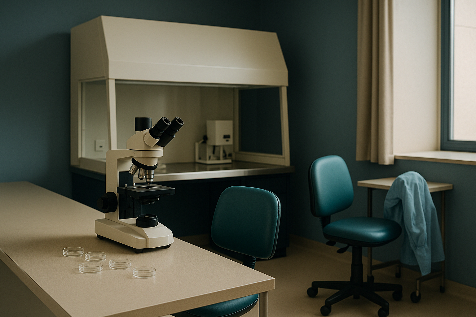 IVF price overview: Embryology lab setup with microscope and technician.