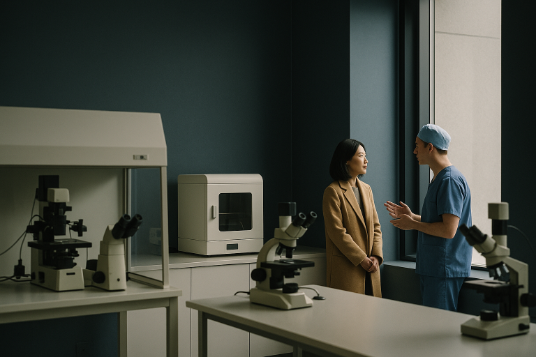IVF embryology lab with advanced equipment focusing on treatment processes.