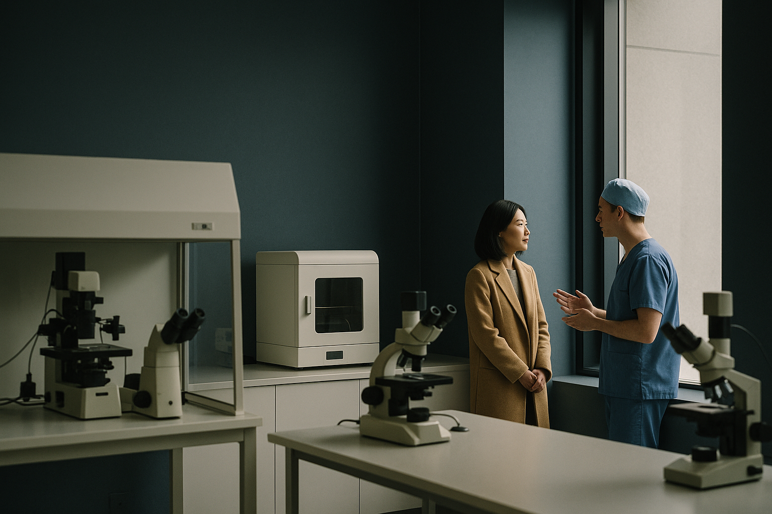 IVF embryology lab with advanced equipment focusing on treatment processes.