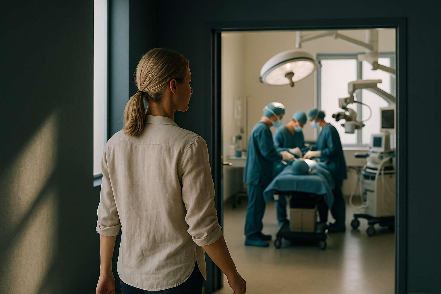 Lateral canthopexy in progress in a modern operating theatre.