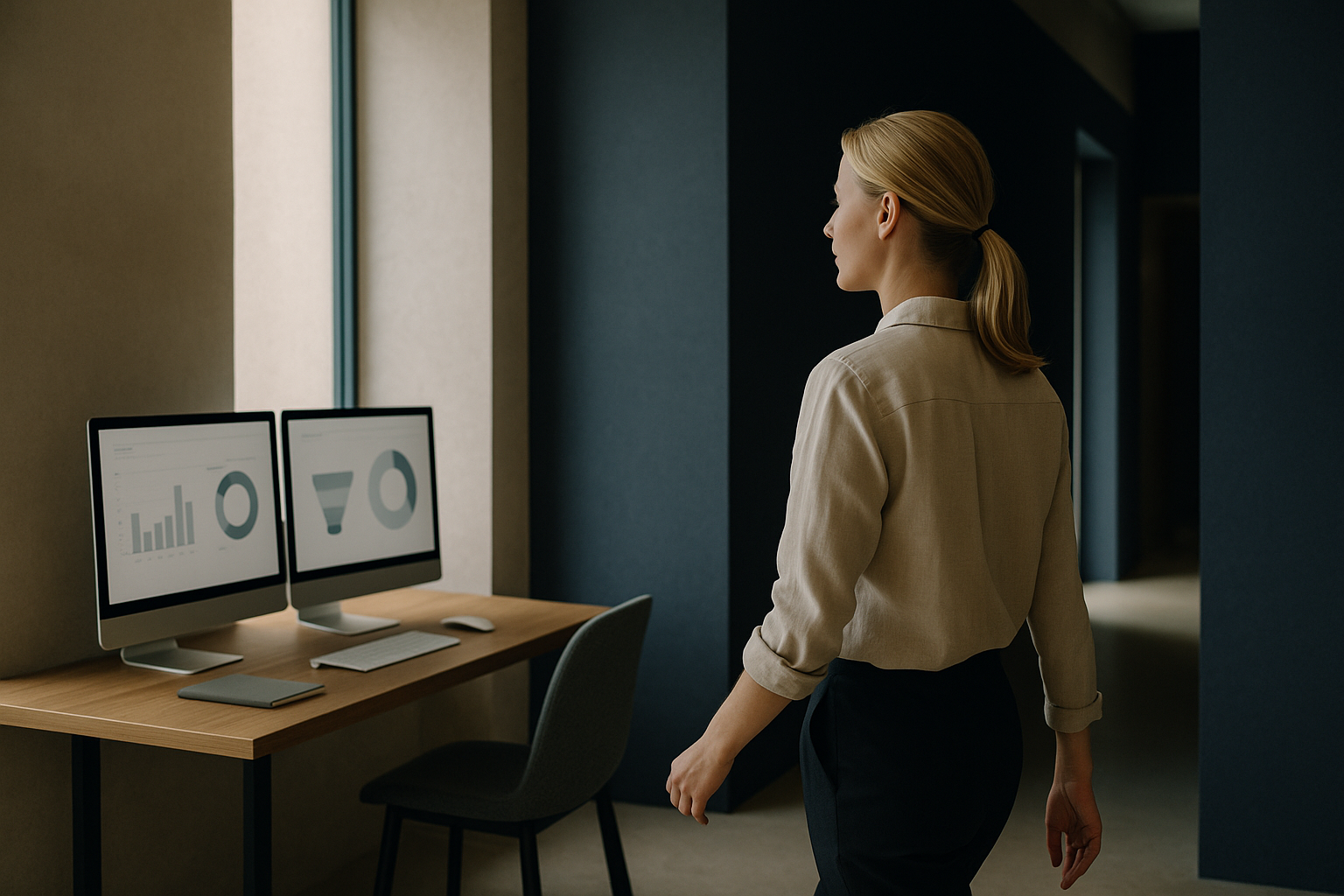 Lead generation in healthcare displayed on digital screens in a modern executive workspace.