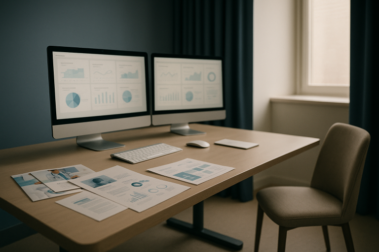 Modern executive workspace showcasing medical digital marketing strategies.