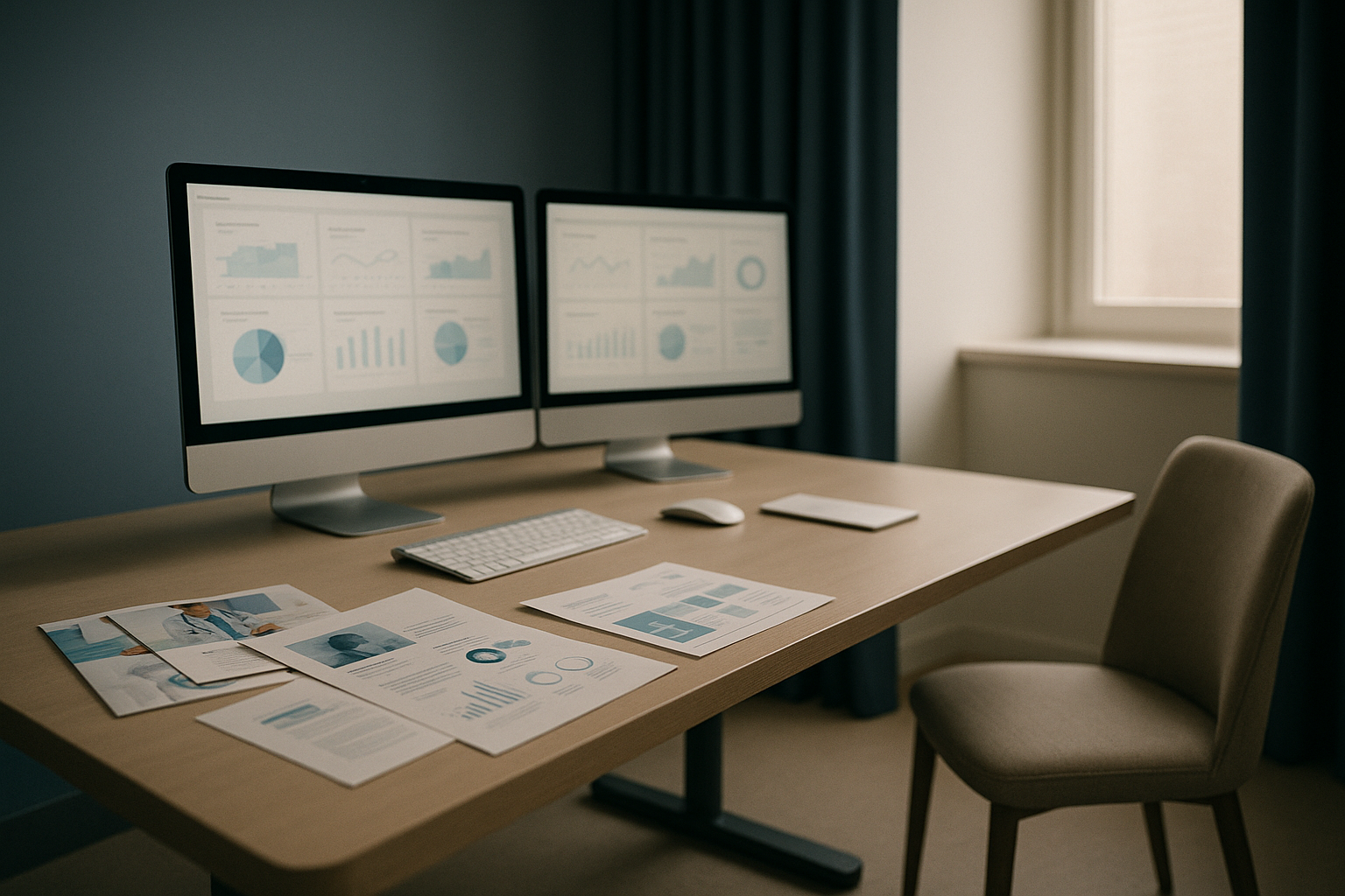 Modern executive workspace showcasing medical digital marketing strategies.