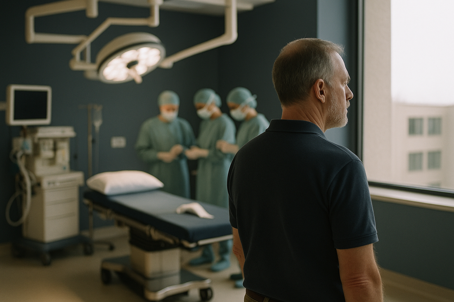 Operating theatre setup for a nose operation with surgeons readying equipment.