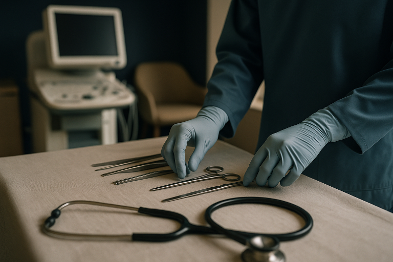 Patient consulting a surgeon about rhinoplasty cost in Turkey at a modern Istanbul clinic.