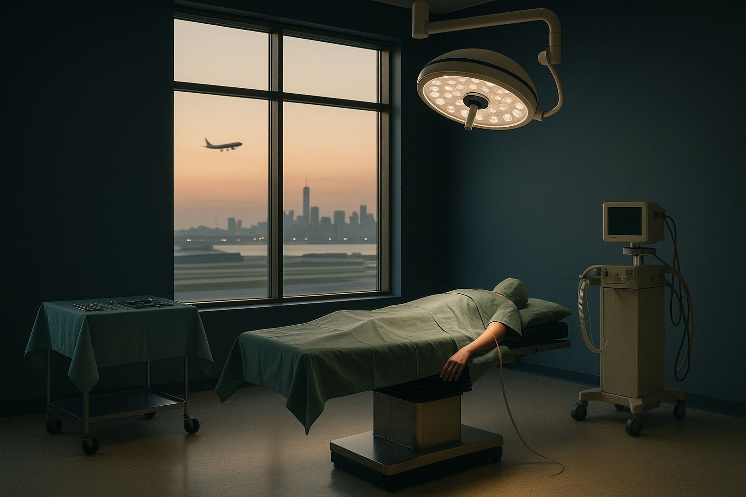 Surgery for arms in a modern operating theatre with medical staff and equipment.