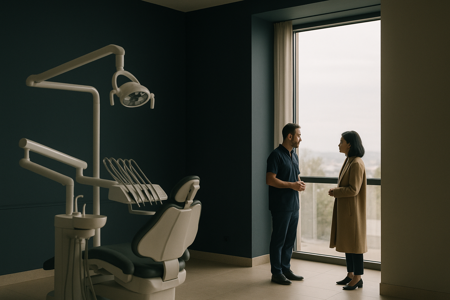 Modern dental clinic in Turkey with a dentist consulting an international patient, illustrating Turkey dental services.