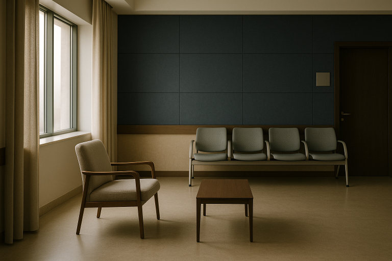 Turkey health services: modern hospital lobby with international patients.
