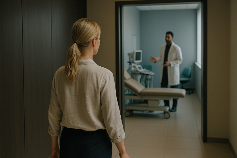 Turkey health screening in a modern hospital examination room with advanced equipment.