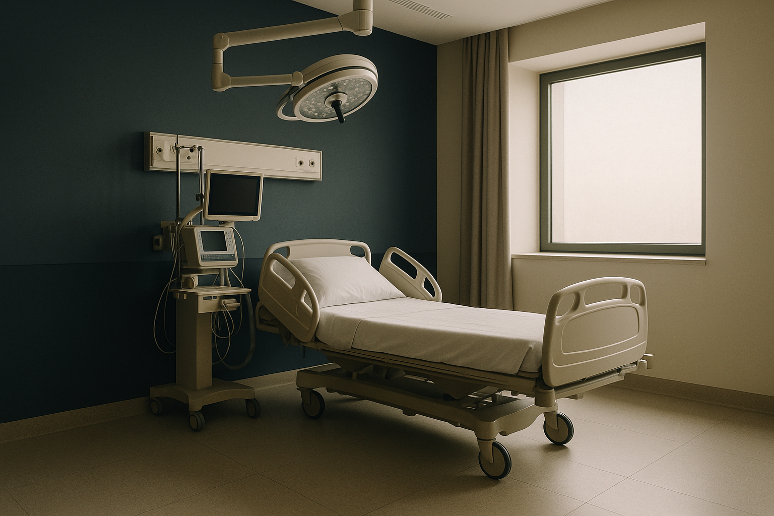 A modern Turkish hospital representing Turkish medical tourism with advanced medical equipment and international patient services.