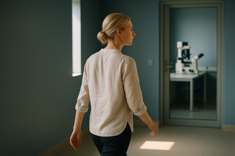 An embryologist performing ICSI treatment in an advanced laboratory setting.