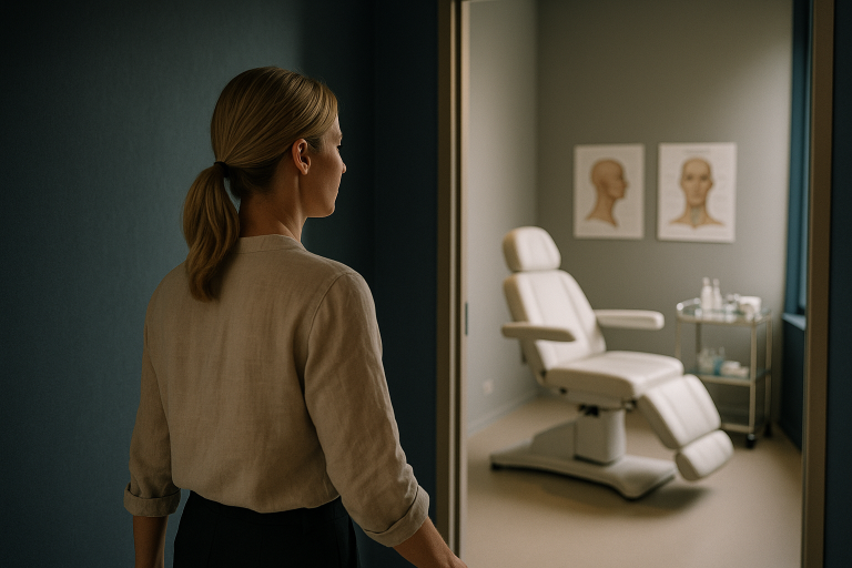 Botox treatment setup in a clinic for addressing turkey neck.